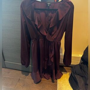 Express Maroon Twirly Dress, Long sleeve